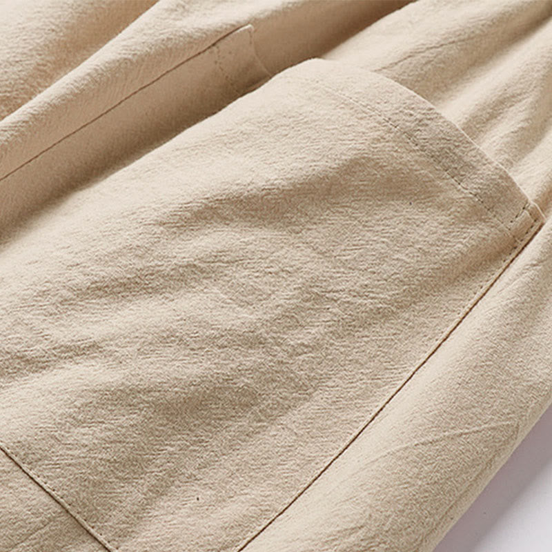 Buddha Stones Plain Drawstring Design Men's Capri Cropped Cotton Linen Wide Leg Pants With Pockets - image 7