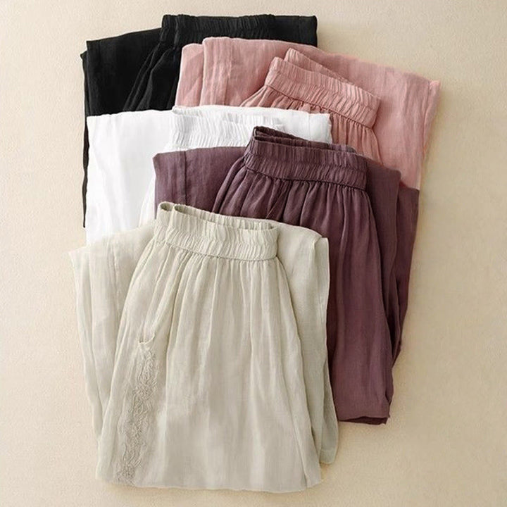 Buddha Stones Side Embroidery Design Women's 7-8 Length Wide Leg Pants With Pockets - image 17