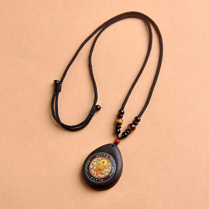 Buddha Stones Chinese Zodiac Natal Buddha Ebony Wood Tiger Eye Black Onyx Calm Necklace Pendants - image 13