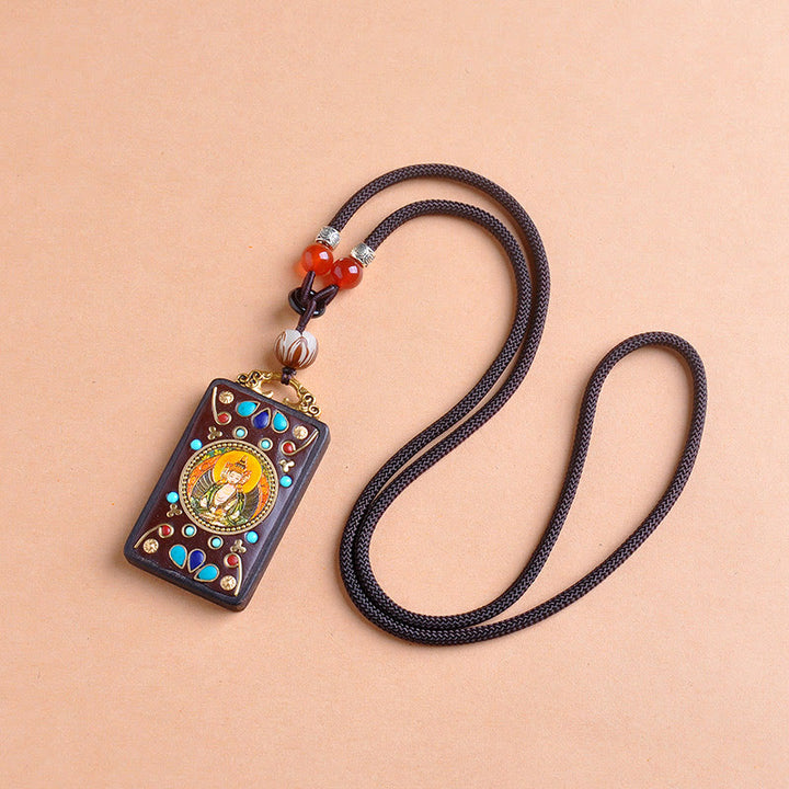 Buddha Stones Thangka Yin Yang Copper Coins Ebony Wood Zakiram Balance Pendant Necklace - image 12