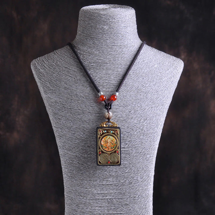 Buddha Stones Thangka Yin Yang Copper Coins Ebony Wood Zakiram Balance Pendant Necklace - image 9