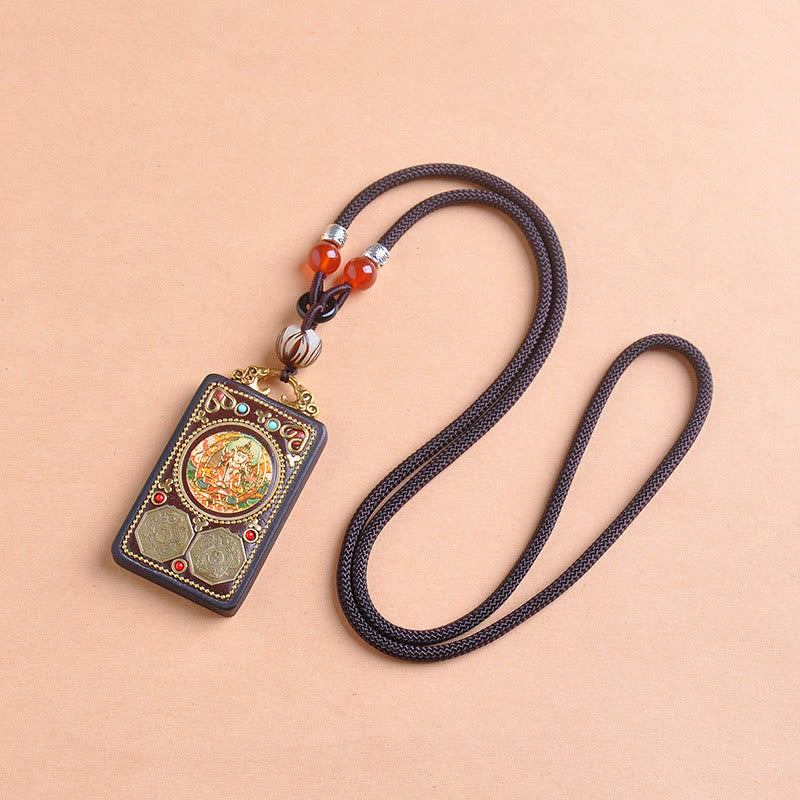 Buddha Stones Thangka Yin Yang Copper Coins Ebony Wood Zakiram Balance Pendant Necklace - image 7