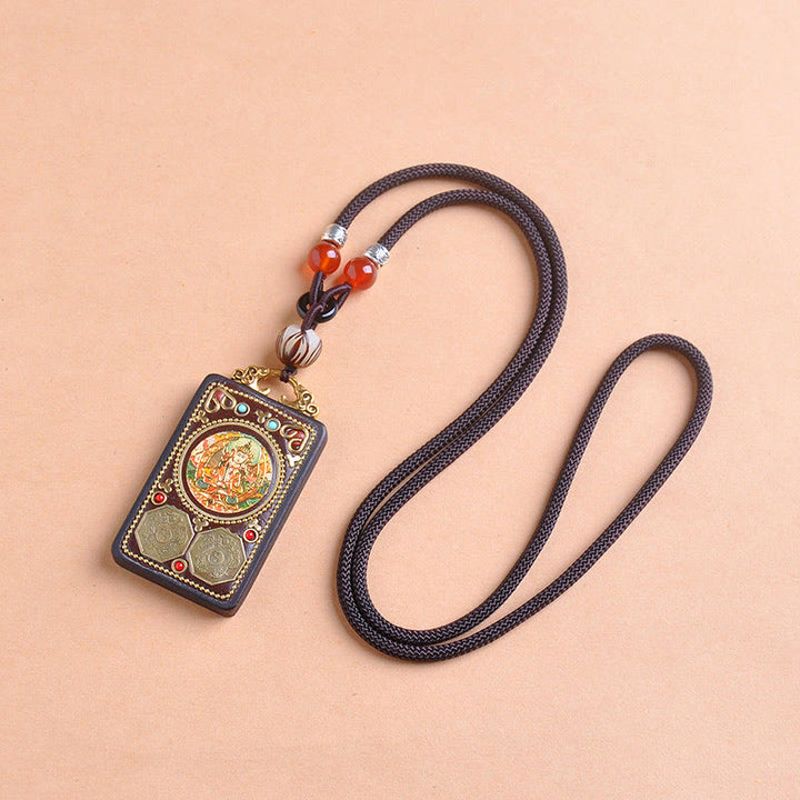Buddha Stones Thangka Yin Yang Copper Coins Ebony Wood Zakiram Balance Pendant Necklace - image 7