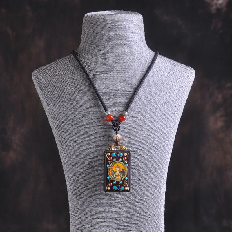 Buddha Stones Thangka Yin Yang Copper Coins Ebony Wood Zakiram Balance Pendant Necklace - image 14