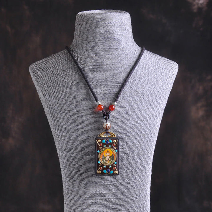 Buddha Stones Thangka Yin Yang Copper Coins Ebony Wood Zakiram Balance Pendant Necklace - image 14