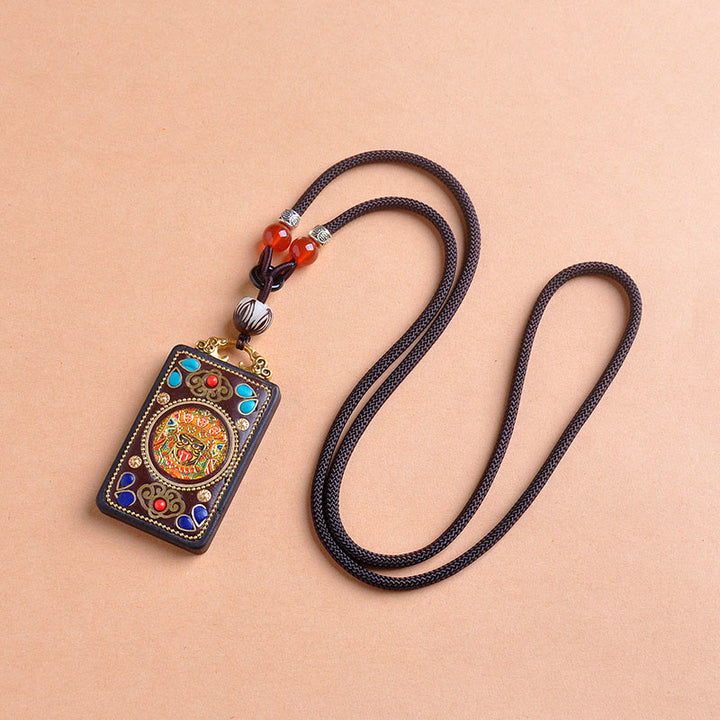 Buddha Stones Thangka Yin Yang Copper Coins Ebony Wood Zakiram Balance Pendant Necklace - image 1
