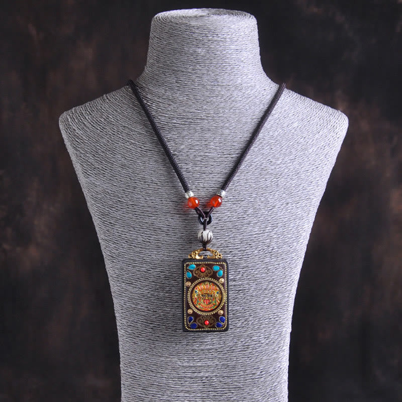 Buddha Stones Thangka Yin Yang Copper Coins Ebony Wood Zakiram Balance Pendant Necklace - image 3