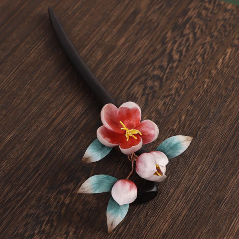 Buddha Stones Ebony Wood Velvet Flower Calm Hairpin - image 7