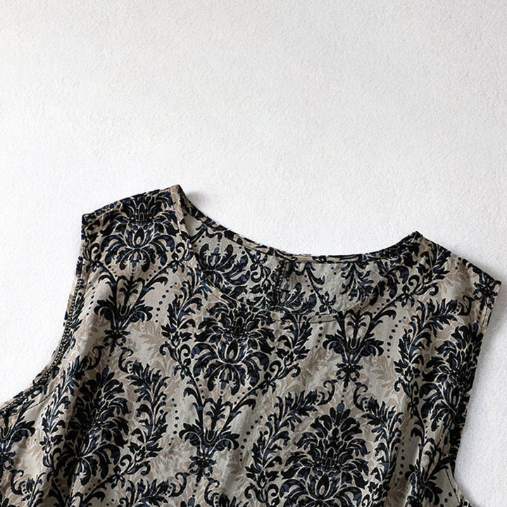 Buddha Stones Commute Summer Printing Simple Design Crew Neck Sleeveless Midi Dress With Pockets - image 13