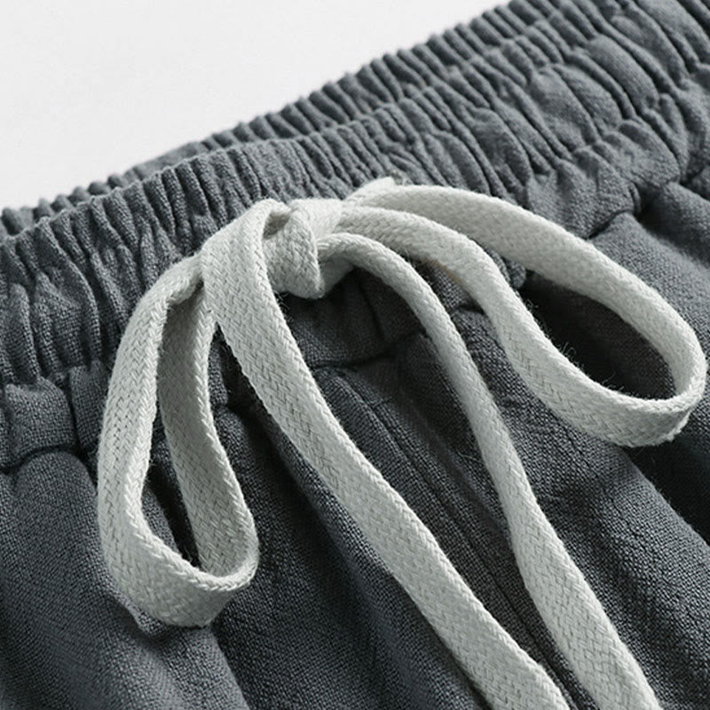 Buddha Stones Summer Drawstring Elastic Waist Frog-Button Ankle-Length Men's Cotton Linen Pants With Pockets - image 3
