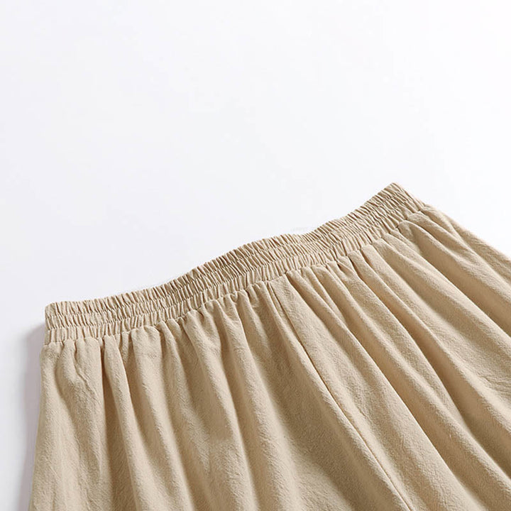 Buddha Stones Plain Lace-up Drawstring Design Men's Ankle-Length Cotton Linen Wide Leg Pants With Pockets - image 3