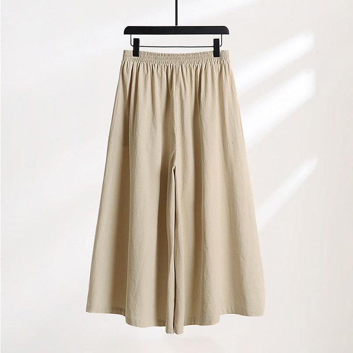 Buddha Stones Plain Lace-up Drawstring Design Men's Ankle-Length Cotton Linen Wide Leg Pants With Pockets - image 1