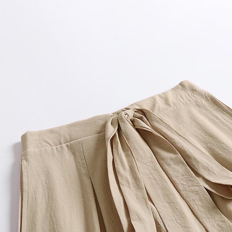 Buddha Stones Plain Lace-up Drawstring Design Men's Ankle-Length Cotton Linen Wide Leg Pants With Pockets - image 2