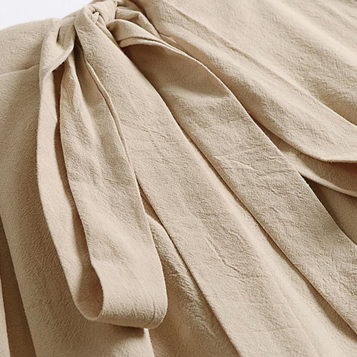 Buddha Stones Plain Lace-up Drawstring Design Men's Ankle-Length Cotton Linen Wide Leg Pants With Pockets - image 4