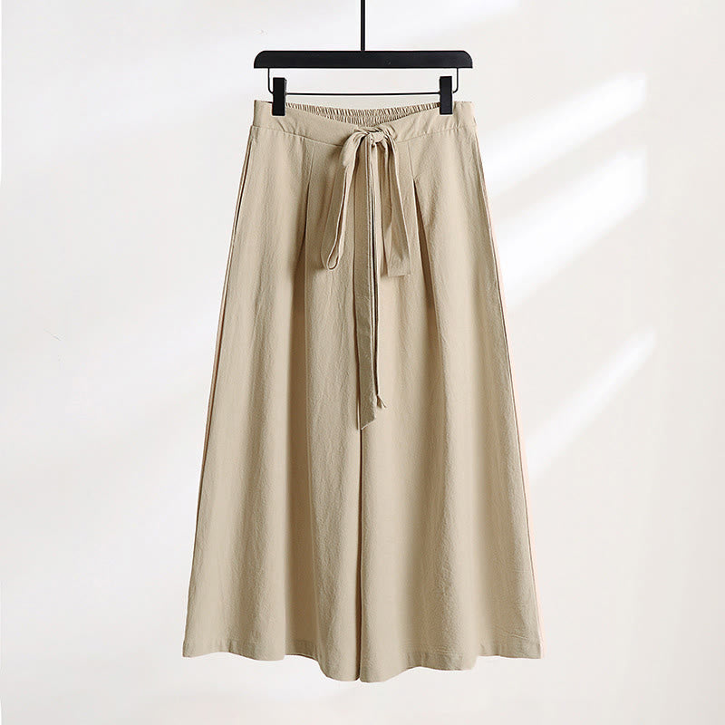 Buddha Stones Plain Lace-up Drawstring Design Men's Ankle-Length Cotton Linen Wide Leg Pants With Pockets - Bisque - US/UK/AU54，EU64 (9XL) - image 0