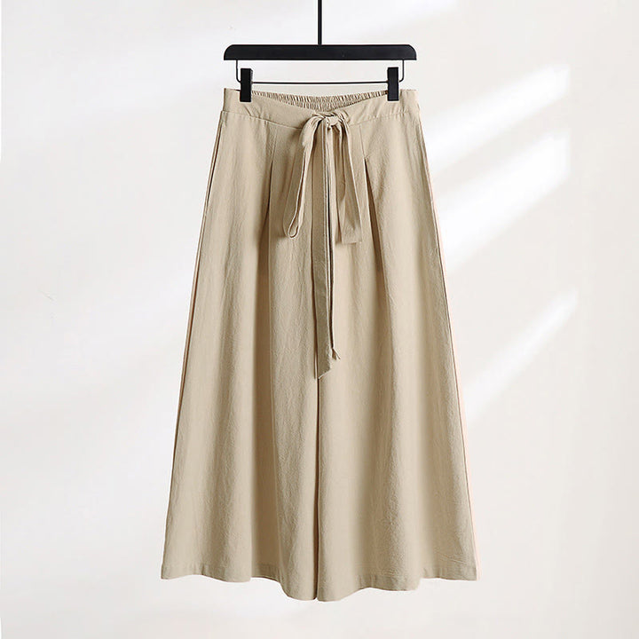 Buddha Stones Plain Lace-up Drawstring Design Men's Ankle-Length Cotton Linen Wide Leg Pants With Pockets - Bisque - US/UK/AU54，EU64 (9XL) - image 0