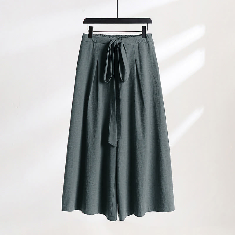 Buddha Stones Plain Lace-up Drawstring Design Men's Ankle-Length Cotton Linen Wide Leg Pants With Pockets - CadetBlue - US/UK/AU54，EU64 (9XL) - image 8
