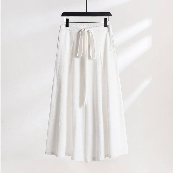 Buddha Stones Plain Lace-up Drawstring Design Men's Ankle-Length Cotton Linen Wide Leg Pants With Pockets - White - US/UK/AU54，EU64 (9XL) - image 11