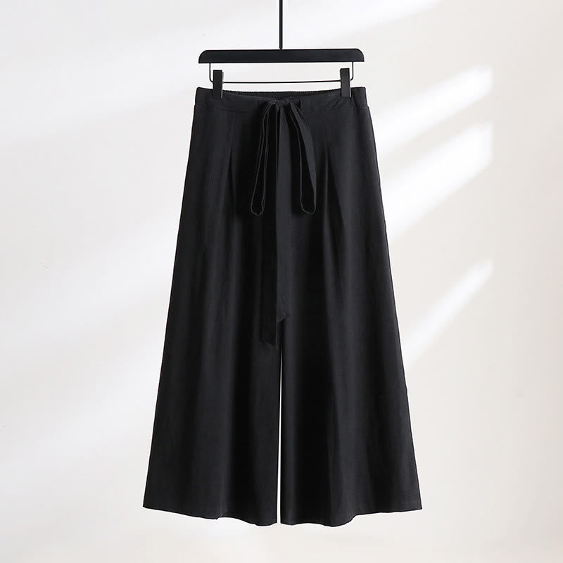 Buddha Stones Plain Lace-up Drawstring Design Men's Ankle-Length Cotton Linen Wide Leg Pants With Pockets - Black - US/UK/AU54，EU64 (9XL) - image 9