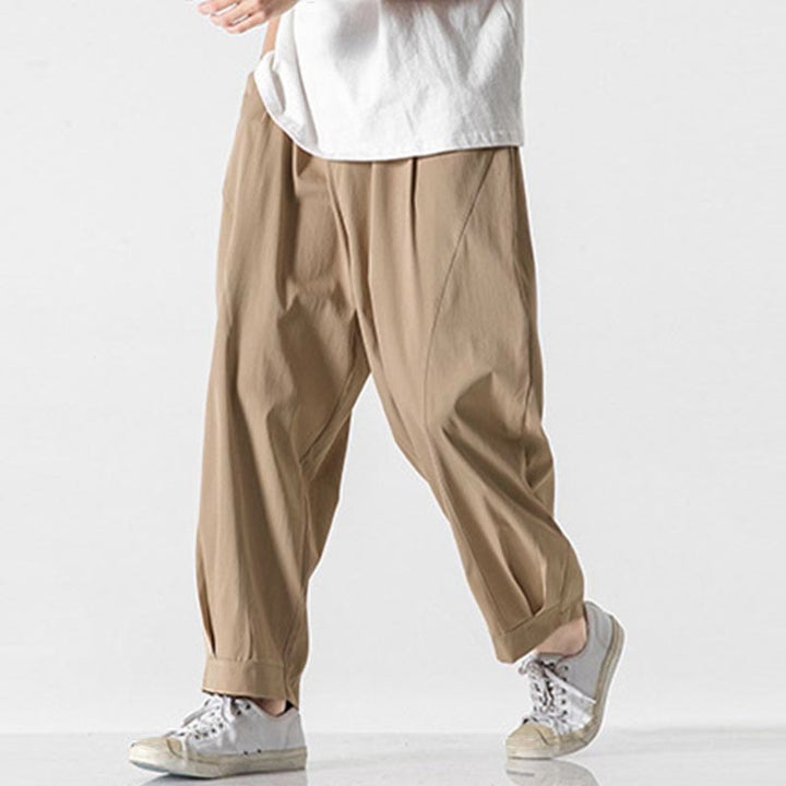 Buddha Stones Summer Solid Drawstring Ankle-Length Men's Cargo Harem Pants With Pockets - image 1