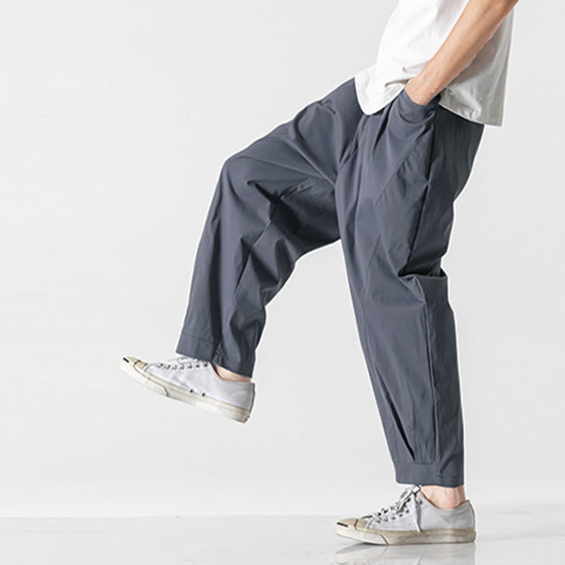 Buddha Stones Summer Solid Drawstring Ankle-Length Men's Cargo Harem Pants With Pockets - image 15