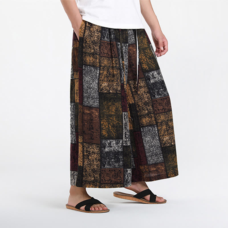 Buddha Stones Summer Patchwork Design 7-8 Length Men's Wide Leg Pants With Pockets - image 5