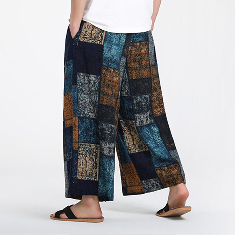 Buddha Stones Summer Patchwork Design 7-8 Length Men's Wide Leg Pants With Pockets - image 12