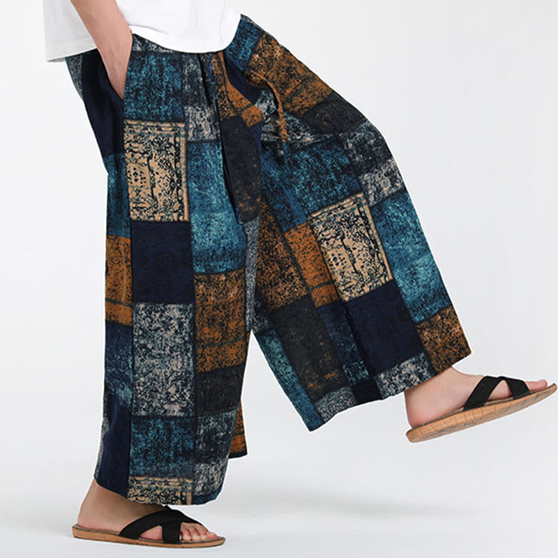 Buddha Stones Summer Patchwork Design 7-8 Length Men's Wide Leg Pants With Pockets - image 15