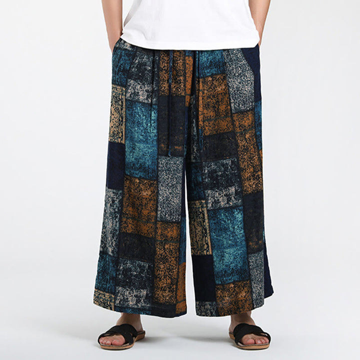 Buddha Stones Summer Patchwork Design 7-8 Length Men's Wide Leg Pants With Pockets - image 9