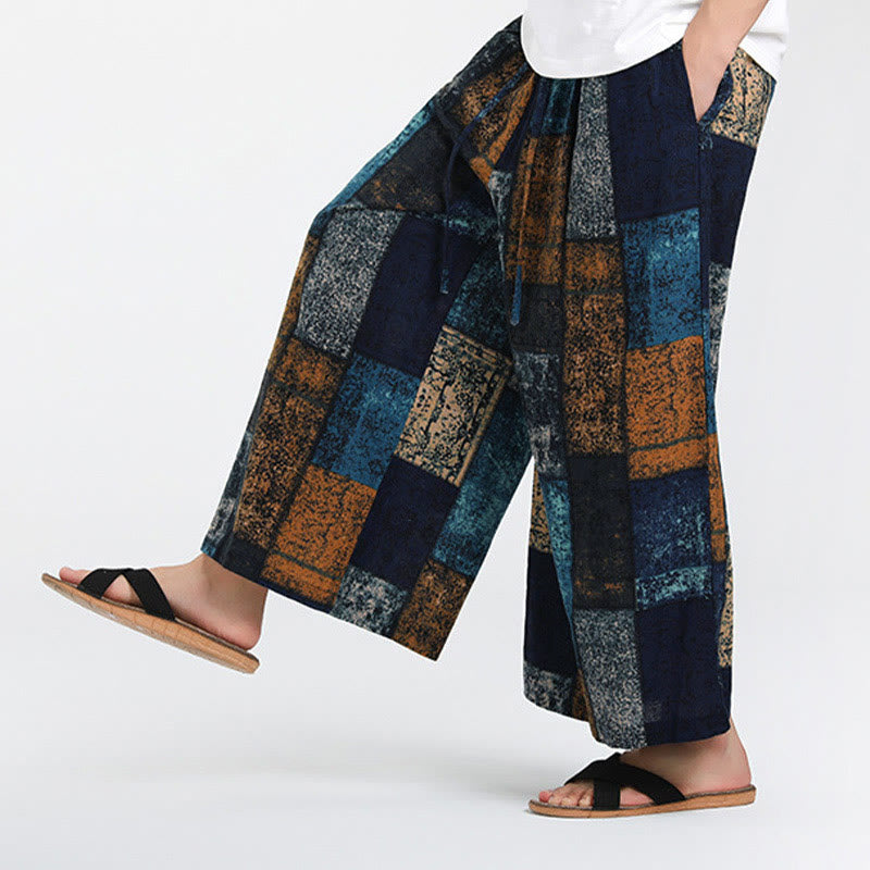 Buddha Stones Summer Patchwork Design 7-8 Length Men's Wide Leg Pants With Pockets - image 16