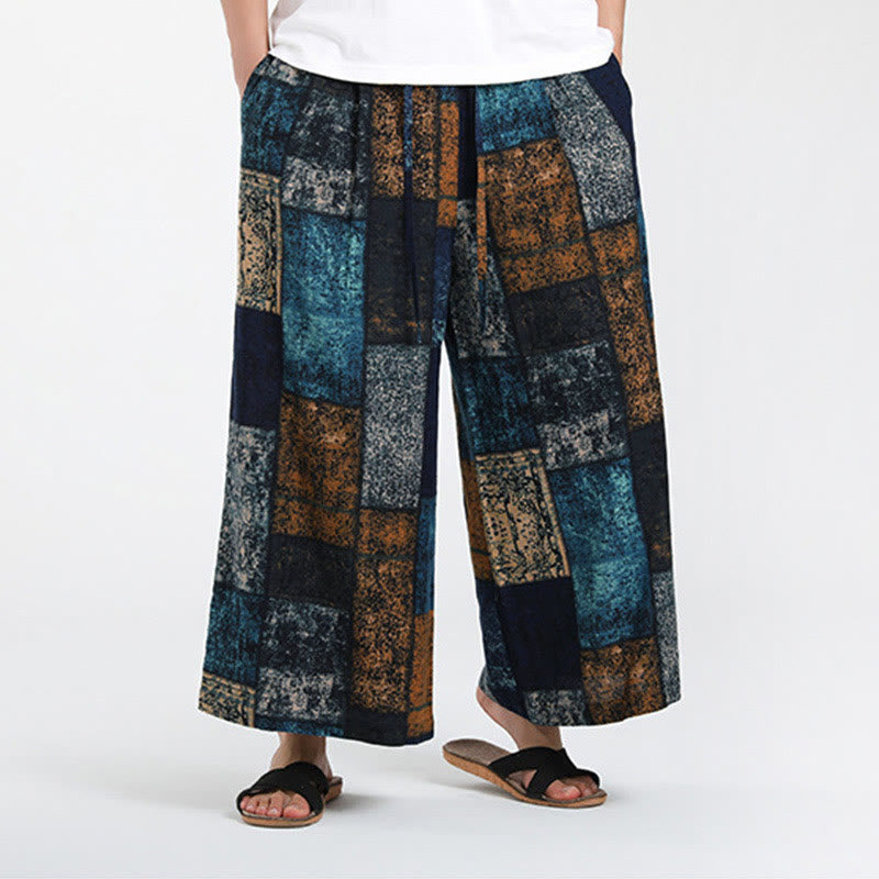 Buddha Stones Summer Patchwork Design 7-8 Length Men's Wide Leg Pants With Pockets - image 14