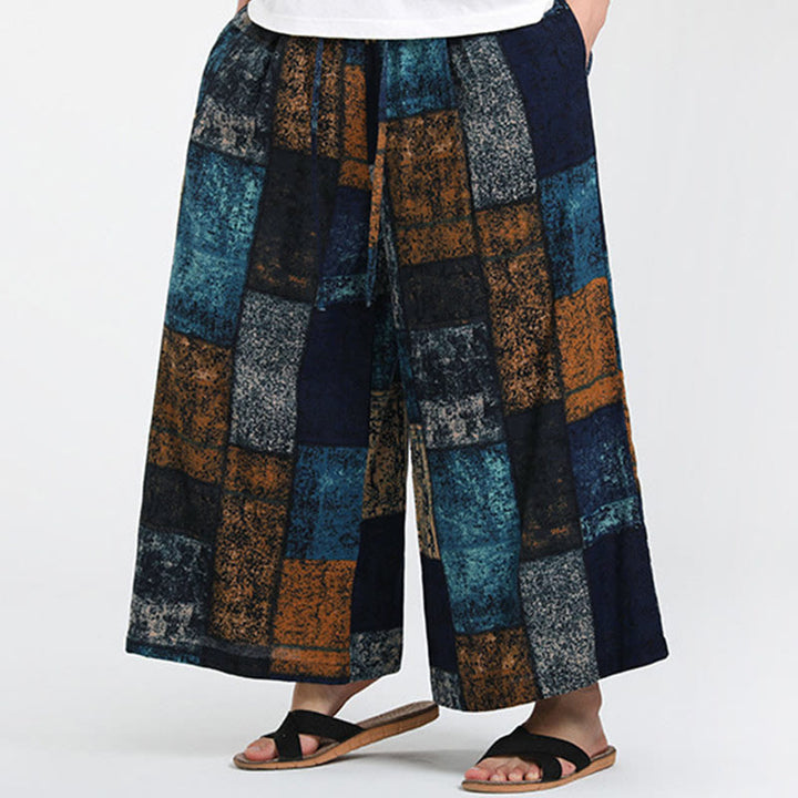 Buddha Stones Summer Patchwork Design 7-8 Length Men's Wide Leg Pants With Pockets - image 13