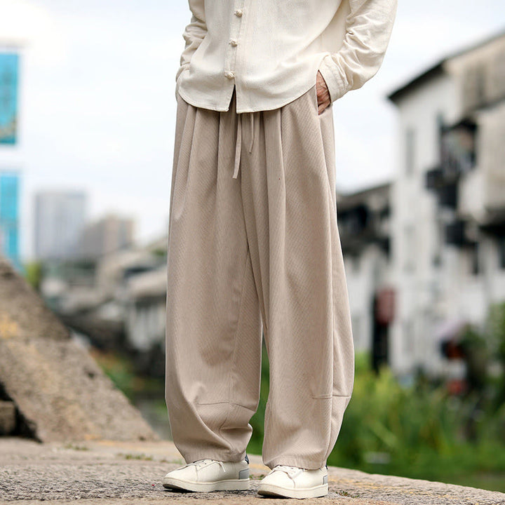Buddha Stones Fall Solid Elastic Waist Drawstring Men's Harem Pants With Pockets - Bisque - US/UK/AU46，EU56 (5XL) - image 0