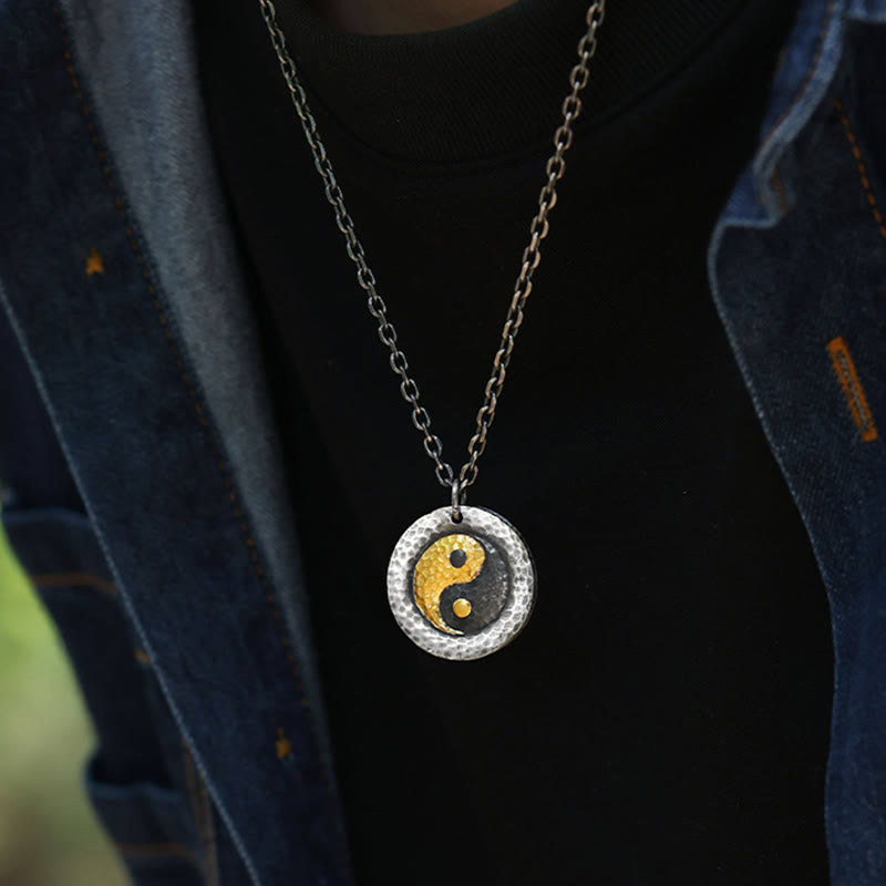 Buddha Stones 999 Sterling Silver 999 Gold Yin Yang Balance Titanium Steel Chain Necklace Pendant - image 9