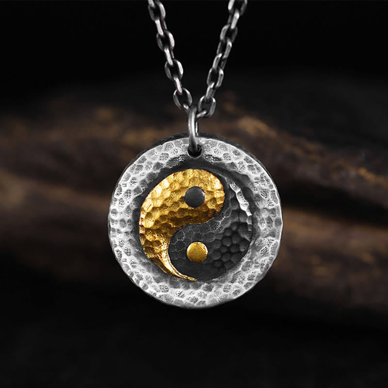 Buddha Stones 999 Sterling Silver 999 Gold Yin Yang Balance Titanium Steel Chain Necklace Pendant - image 1
