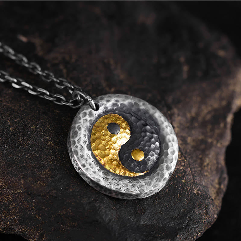 Buddha Stones 999 Sterling Silver 999 Gold Yin Yang Balance Titanium Steel Chain Necklace Pendant - image 3