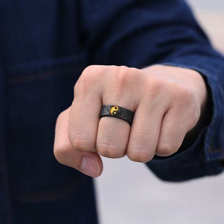 Buddha Stones Handmade 999 Sterling Silver 999 Gold Yin Yang Textured Balance Ring - image 4