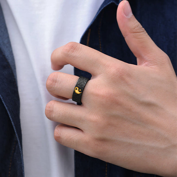 Buddha Stones Handmade 999 Sterling Silver 999 Gold Yin Yang Textured Balance Ring - image 5
