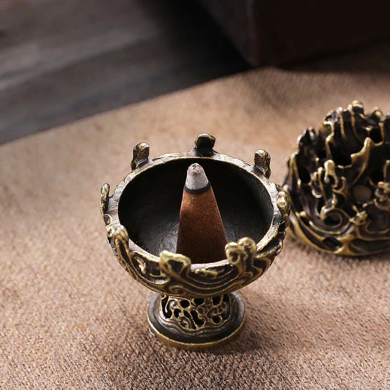 Tibetan Mini Mountain Pattern Meditation Copper Alloy Incense Burner - image 4