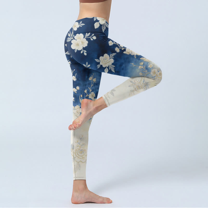 Buddha Stones Elegant Refined Flower Pattern Print Gym Leggings Women's Yoga Pants - image 3