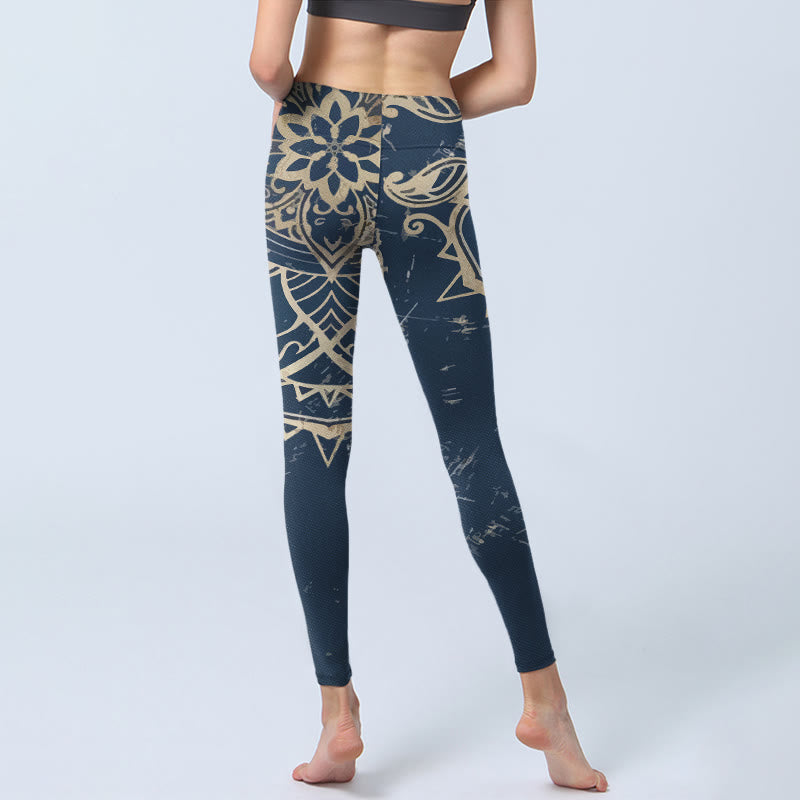 Buddha Stones Retro Mandala Pattern Print Gym Leggings Women's Yoga Pants - image 6