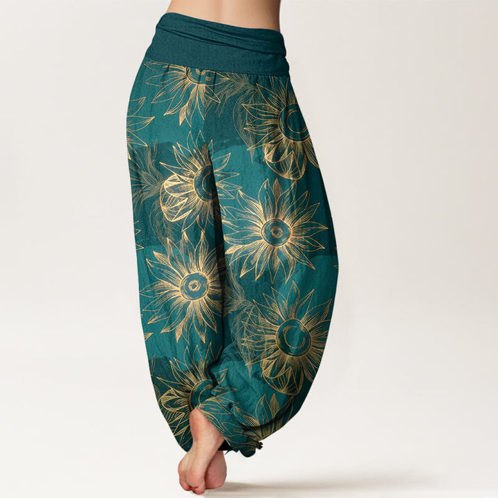 Buddha Stones Cotton Retro Print Flower Pattern Women's Elastic Waist Harem Pants - image 1