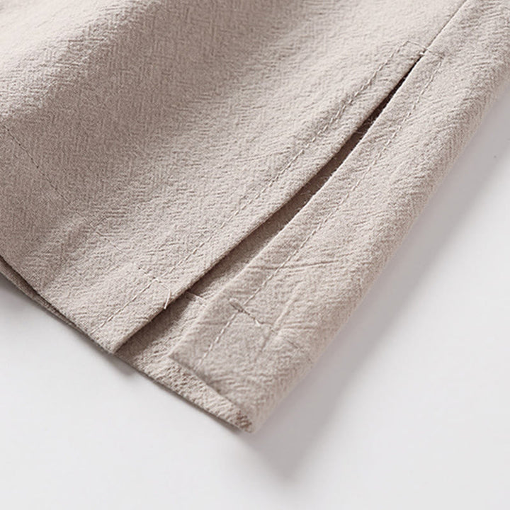 Buddha Stones Summer 2 In 1 Stripes Stand Collar Short Sleeve Frog-Button Men's Cotton Shirt - image 12