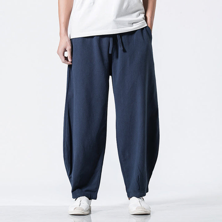 Buddha Stones Drawstring Elastic Waist Ankle-Length Men's Cotton Pants With Pockets - image 24