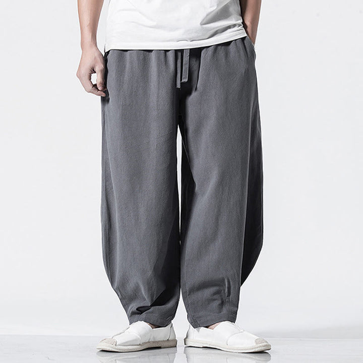 Buddha Stones Drawstring Elastic Waist Ankle-Length Men's Cotton Pants With Pockets - image 2