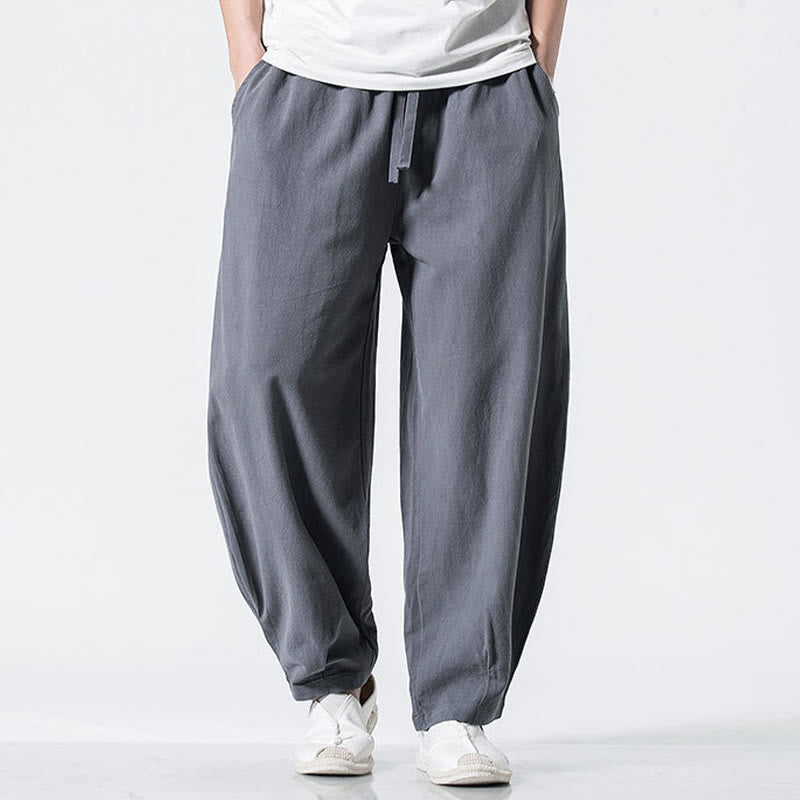 Buddha Stones Drawstring Elastic Waist Ankle-Length Men's Cotton Pants With Pockets - image 1
