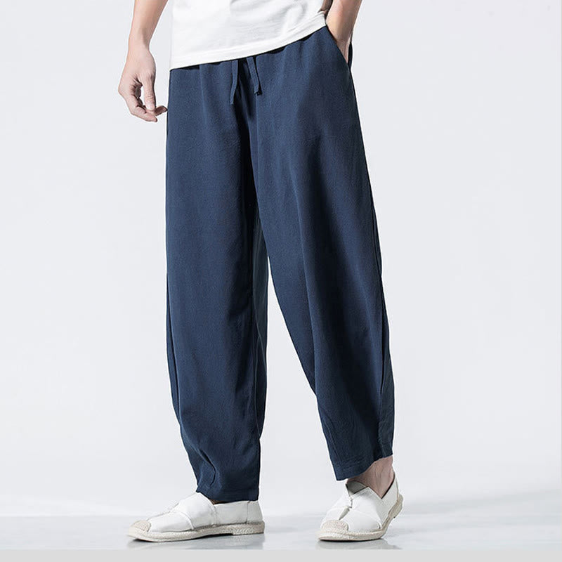 Buddha Stones Drawstring Elastic Waist Ankle-Length Men's Cotton Pants With Pockets - image 26