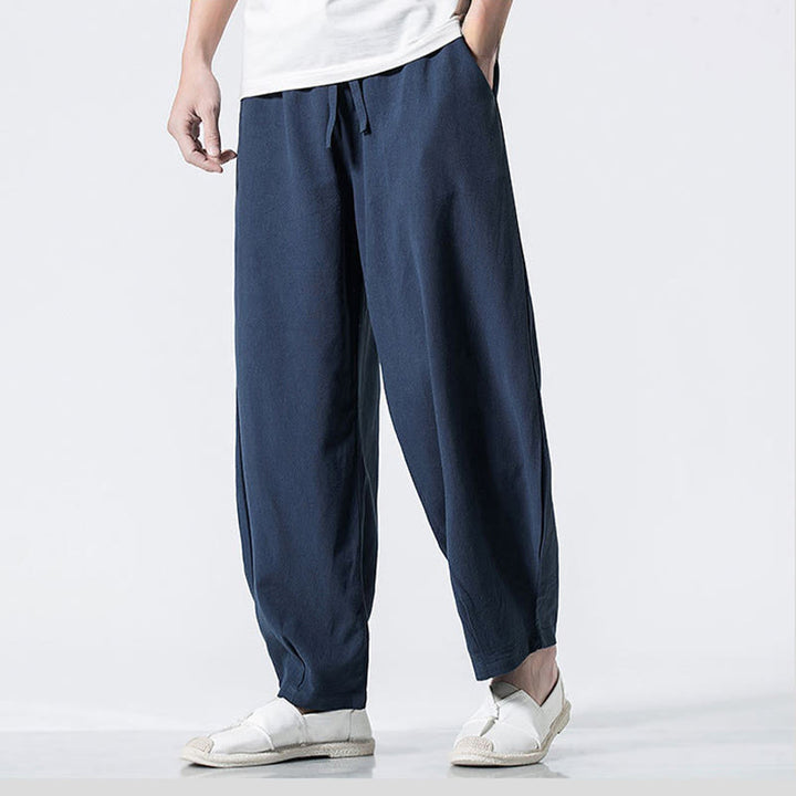 Buddha Stones Drawstring Elastic Waist Ankle-Length Men's Cotton Pants With Pockets - image 26