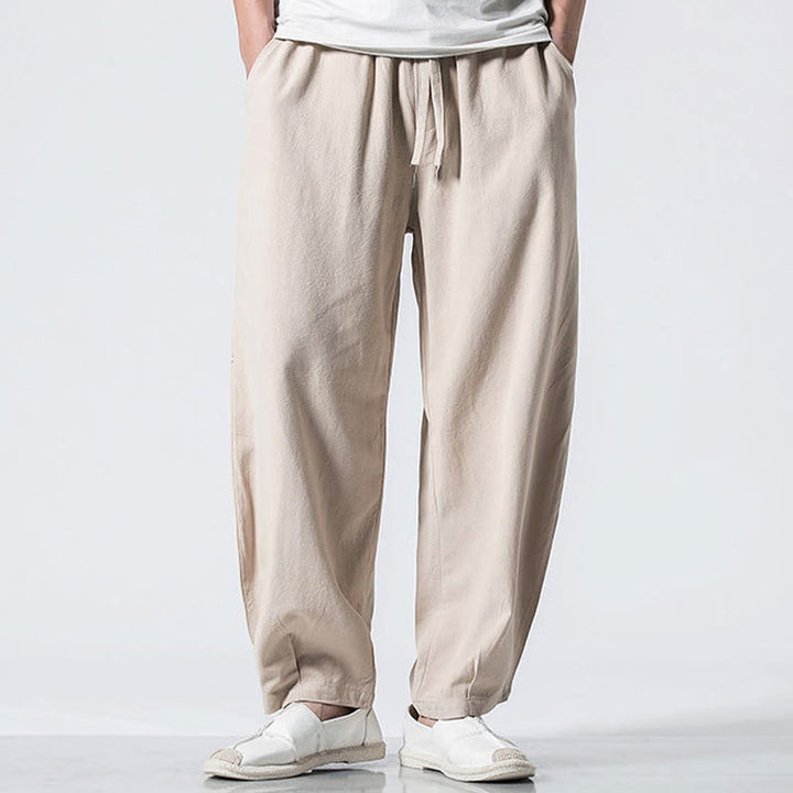 Buddha Stones Drawstring Elastic Waist Ankle-Length Men's Cotton Pants With Pockets - AntiqueWhite - US/UK/AU46，EU56 (5XL) - image 18