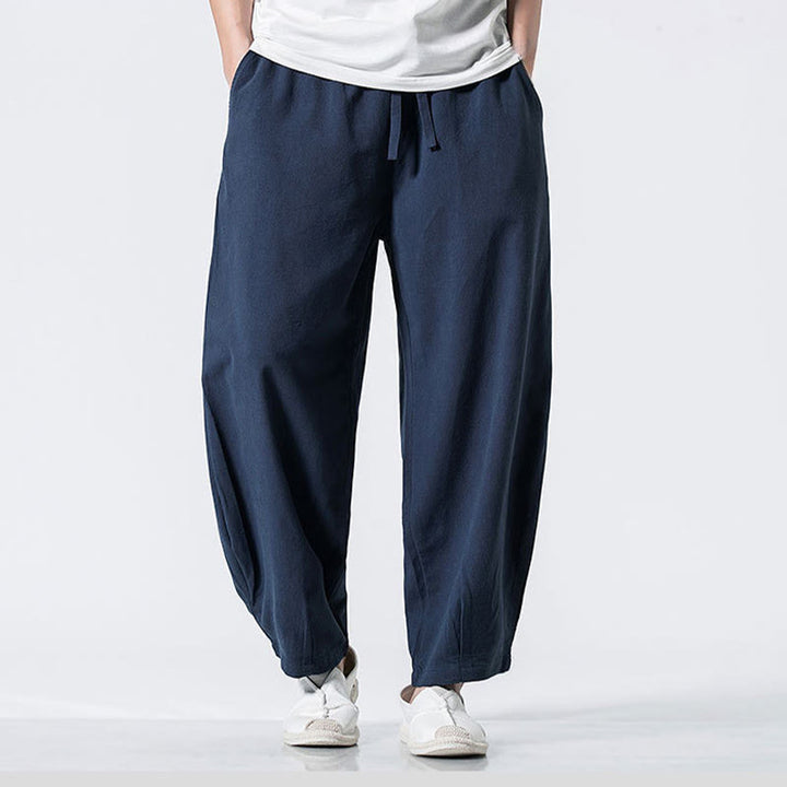 Buddha Stones Drawstring Elastic Waist Ankle-Length Men's Cotton Pants With Pockets - DarkBlue - US/UK/AU46，EU56 (5XL) - image 23